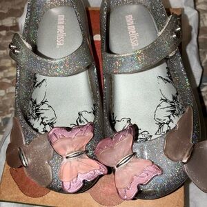 Mini Melissa Sparkly Kids Shoes with Pink Butterflies